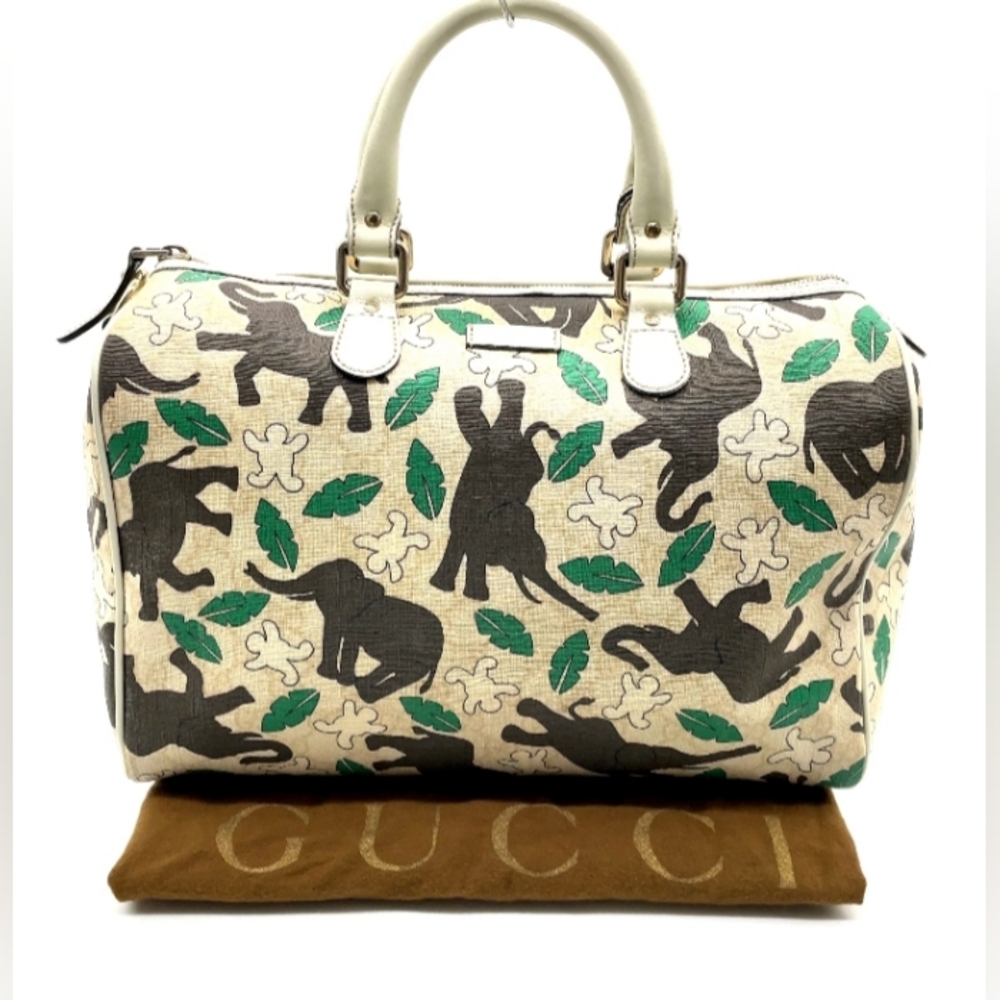 SALE! Auth Gucci GG Supreme UNICEF Snowman PVC Ivory Boston Bag W DB